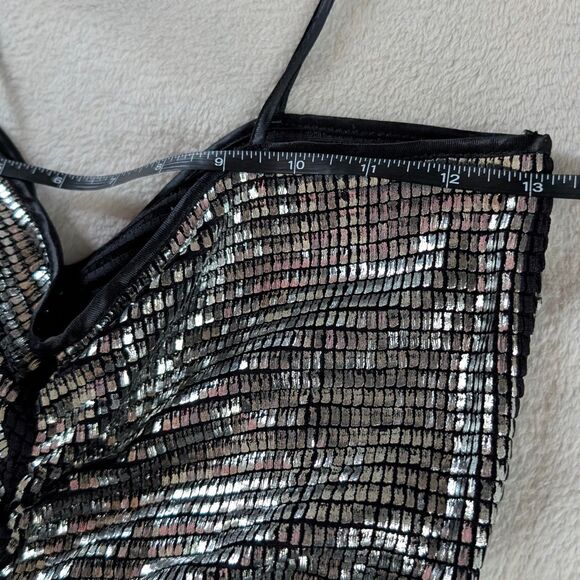 Vintage Sparkly Tank Top Women's XS/Small Black Silver Ruched Metallic Disco - Picture 6 of 7